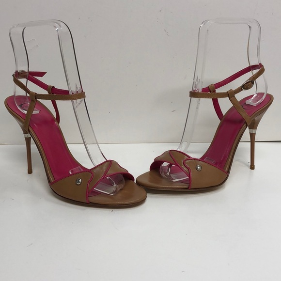 Just Cavalli Made in Italy Tan HighHeel wPinkTrim - Picture 2 of 4